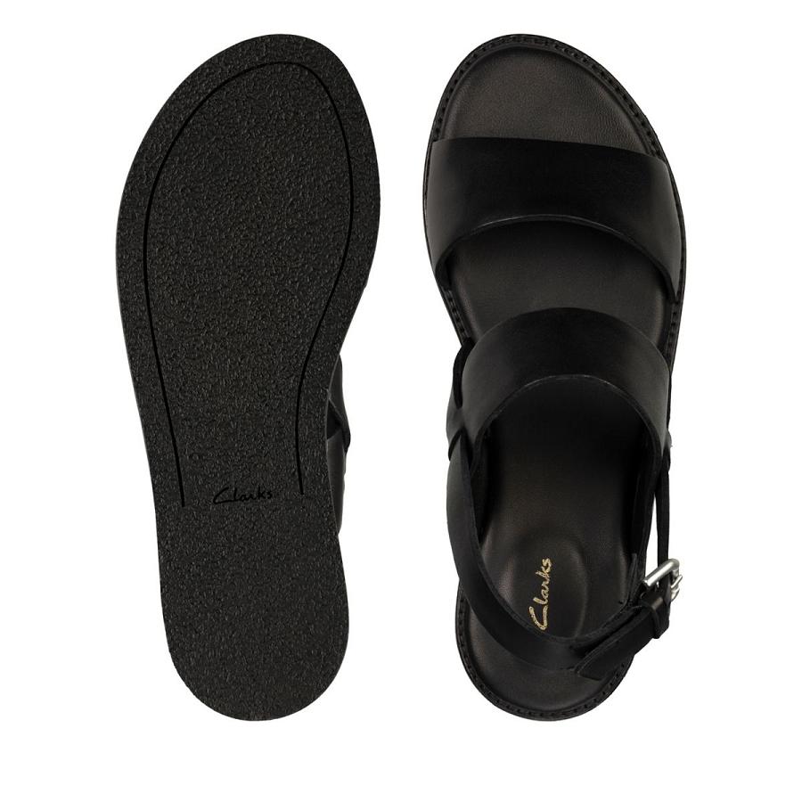 Black Clarks Karsea Strap Leather Women's Sandals | SG_WC249