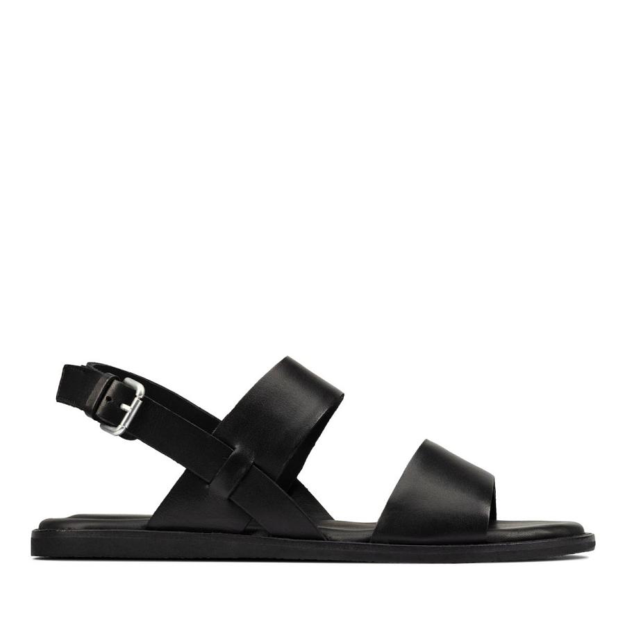 Black Clarks Karsea Strap Leather Women\'s Sandals | SG_WC249