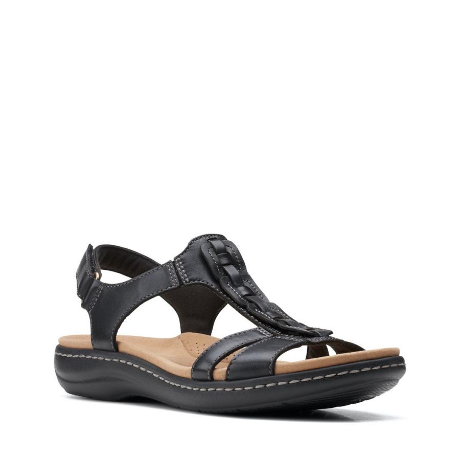 Black Clarks Laurieann Kay Leather Women's Sandals | SG_EQ265