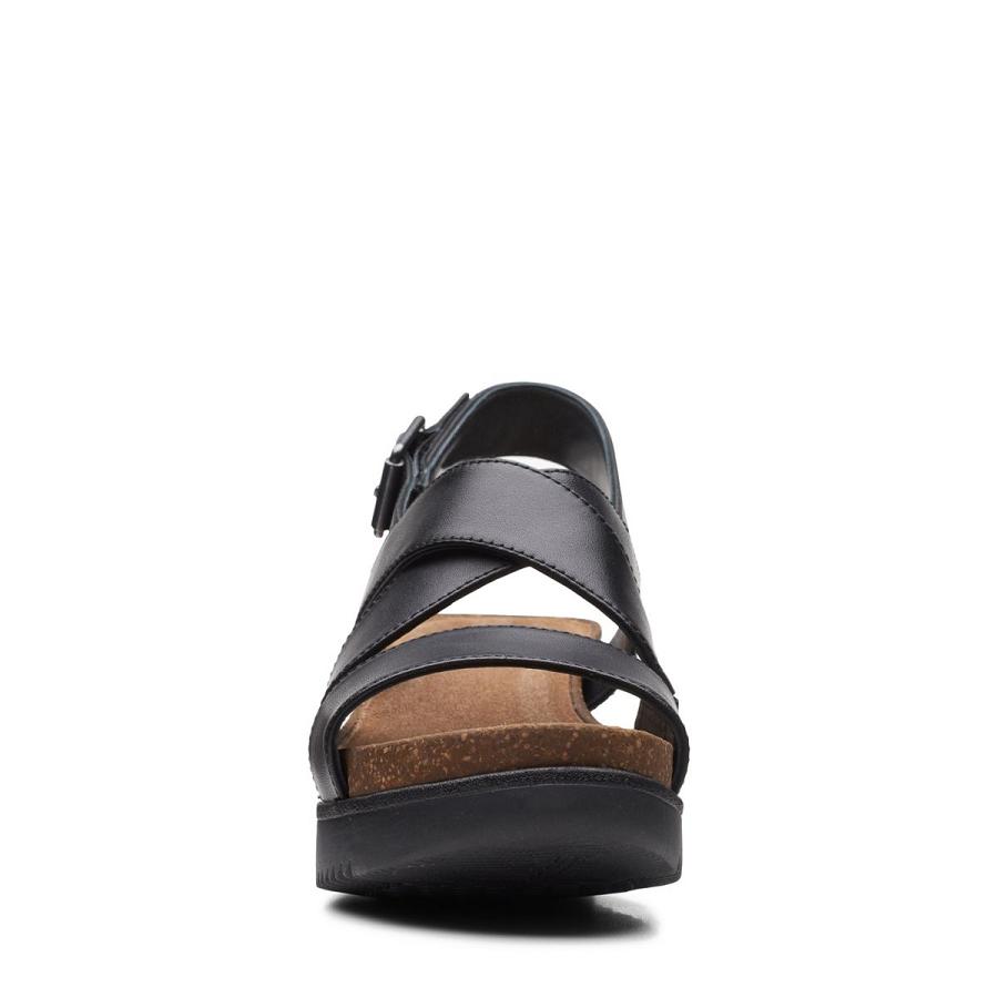 Black Clarks Lizby Cross Leather Women's Sandals | SG_QF272