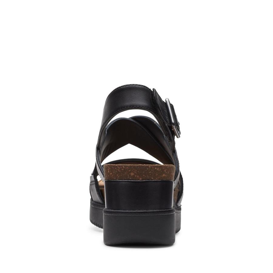 Black Clarks Lizby Cross Leather Women's Sandals | SG_QF272