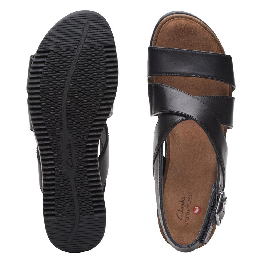 Black Clarks Lizby Cross Leather Women's Sandals | SG_QF272