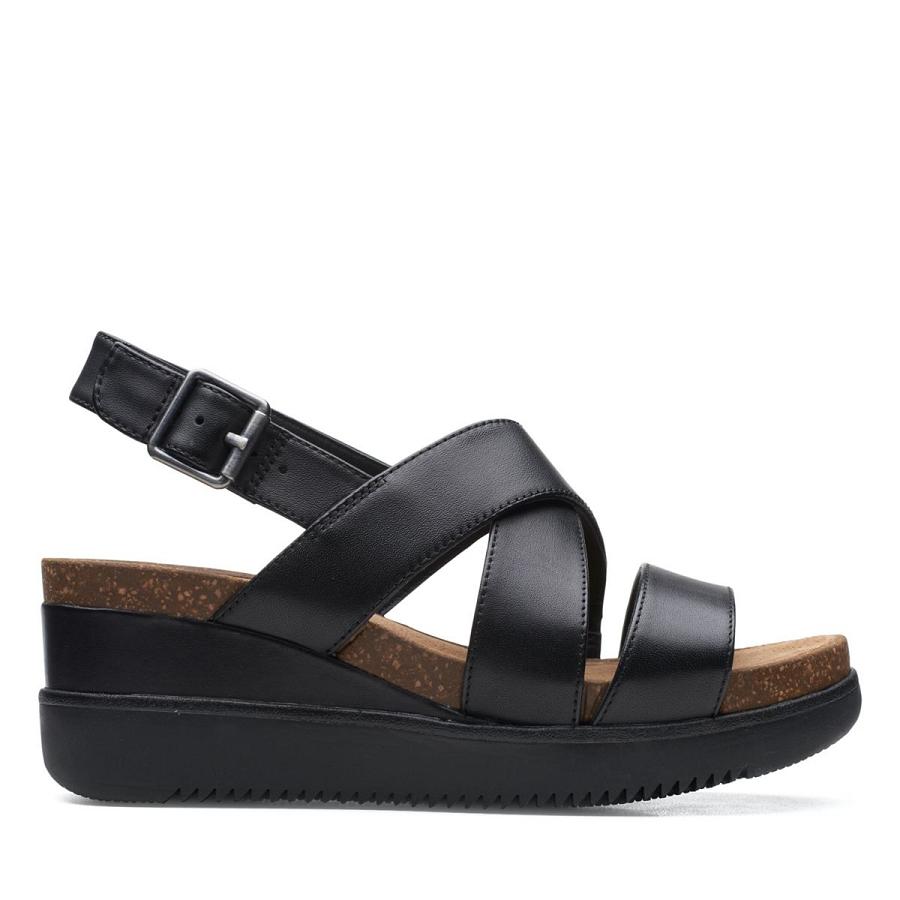 Black Clarks Lizby Cross Leather Women\'s Sandals | SG_QF272