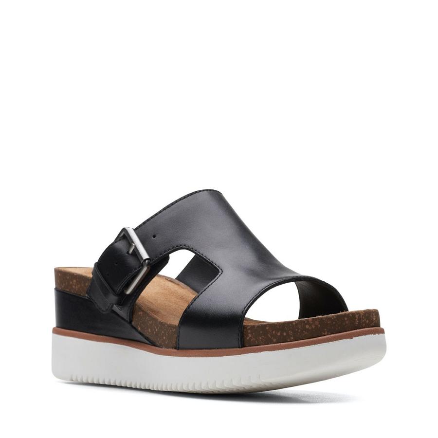 Black Clarks Lizby Ease Leather Women's Sandals | SG_AH274