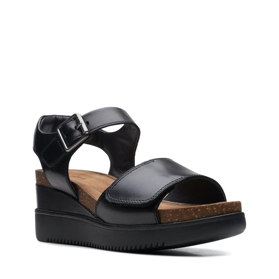 Black Clarks Lizby Strap Leather Women's Sandals | SG_RV276