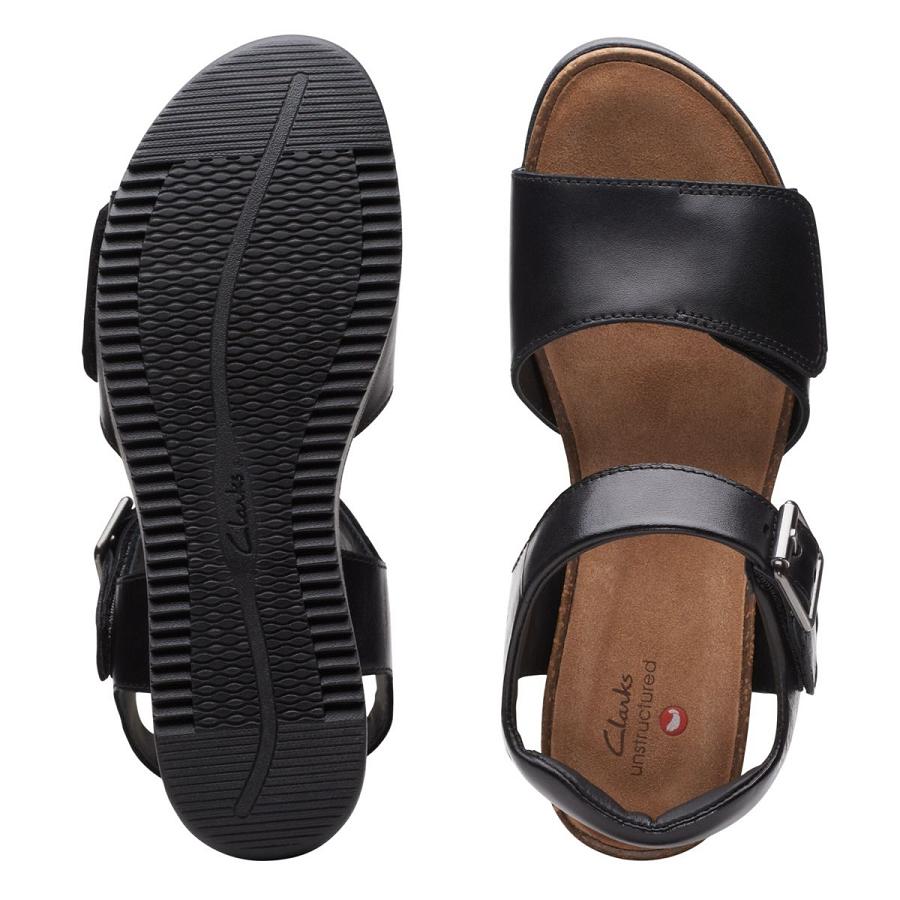 Black Clarks Lizby Strap Leather Women's Sandals | SG_RV276