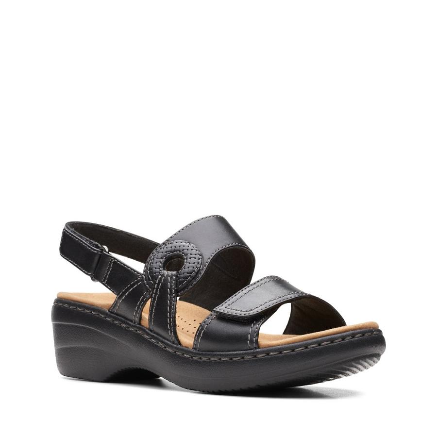 Black Clarks Merliah Opal Leather Women's Sandals | SG_MR295