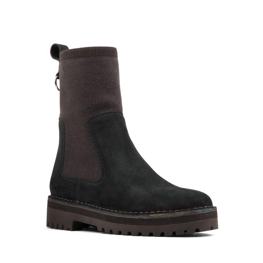 Black Clarks Rock Knit Sde Women's Boots | SG_QF332