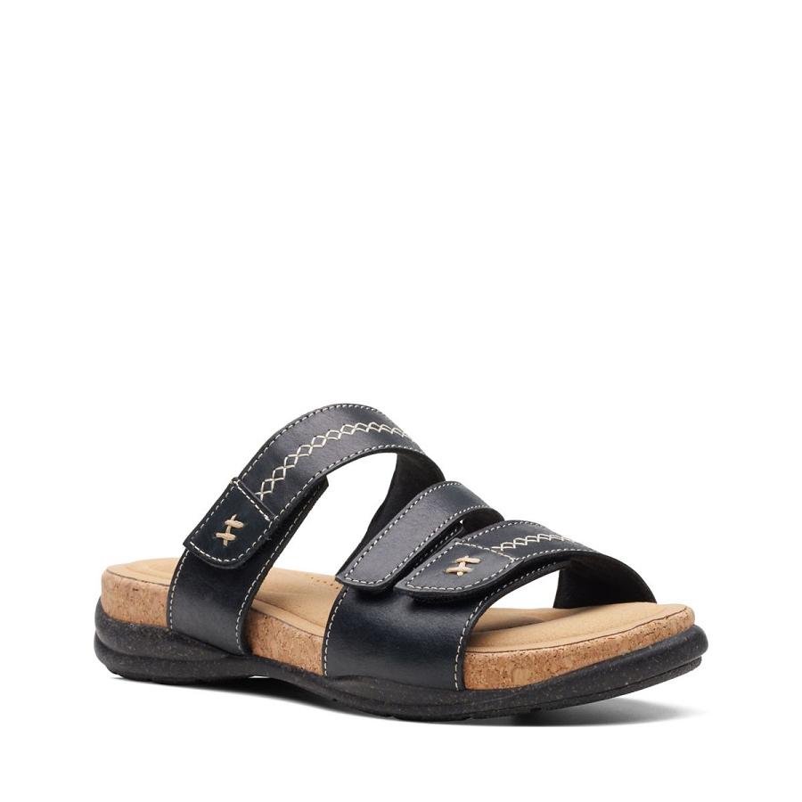 Black Clarks Roseville Bay Leather Women's Sandals | SG_QF344