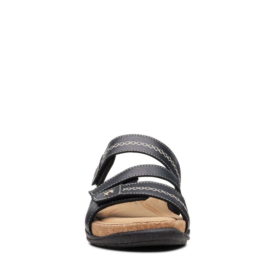 Black Clarks Roseville Bay Leather Women's Sandals | SG_QF344