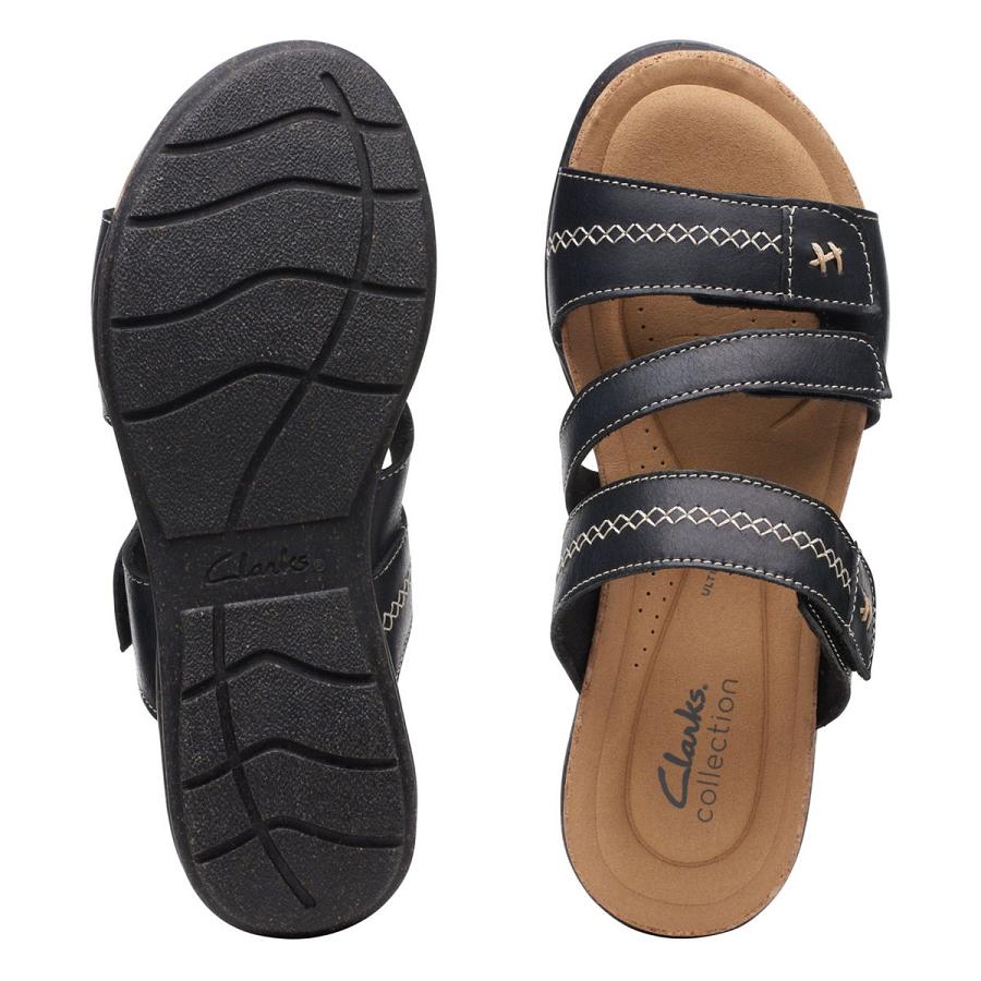 Black Clarks Roseville Bay Leather Women's Sandals | SG_QF344