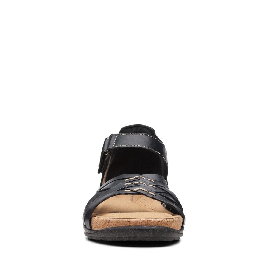 Black Clarks Roseville Cove Leather Women's Sandals | SG_AH346