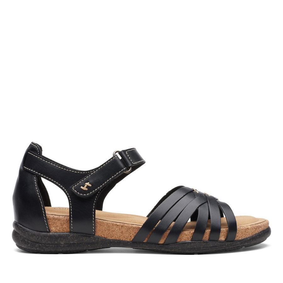 Black Clarks Roseville Cove Leather Women\'s Sandals | SG_AH346