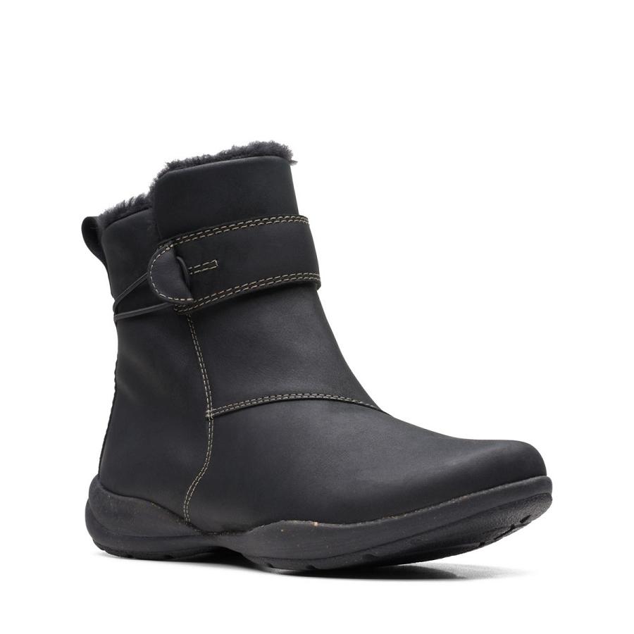 Black Clarks Roseville Leather Women's Boots | SG_FA338