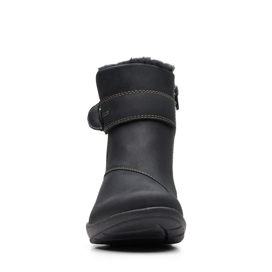 Black Clarks Roseville Leather Women's Boots | SG_FA338