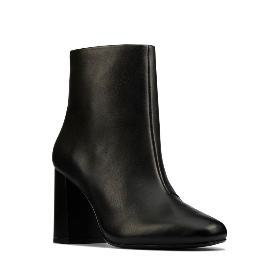 Black Clarks Sheer85 Zip Leather Women's Boots | SG_MR355