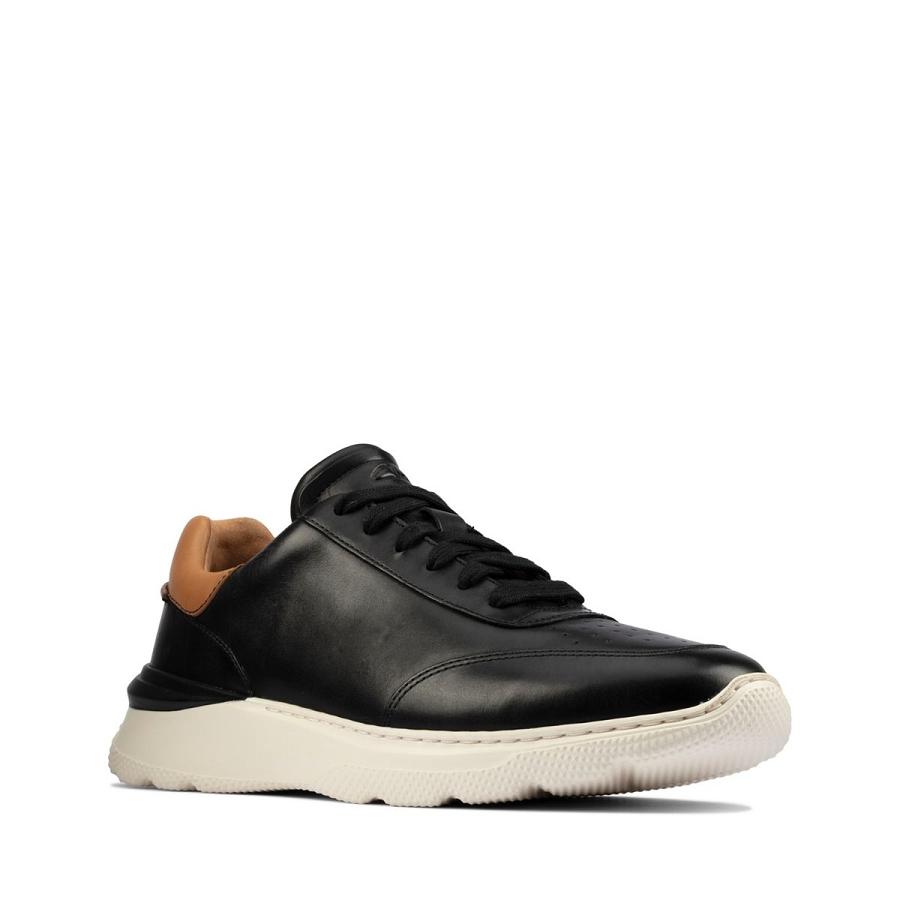 Black Clarks Sprint Lite Lace Leather Men's Sneakers | SG_JX100