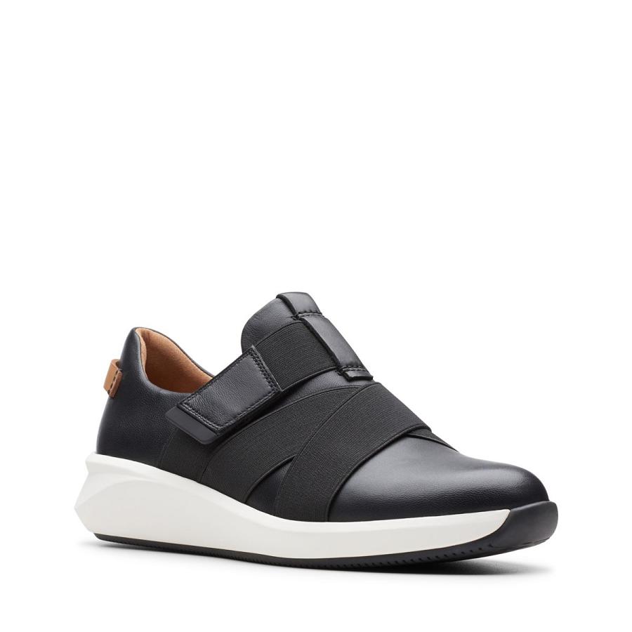 Black Clarks Un Rio Strap Leather Women's Sneakers | SG_NE378