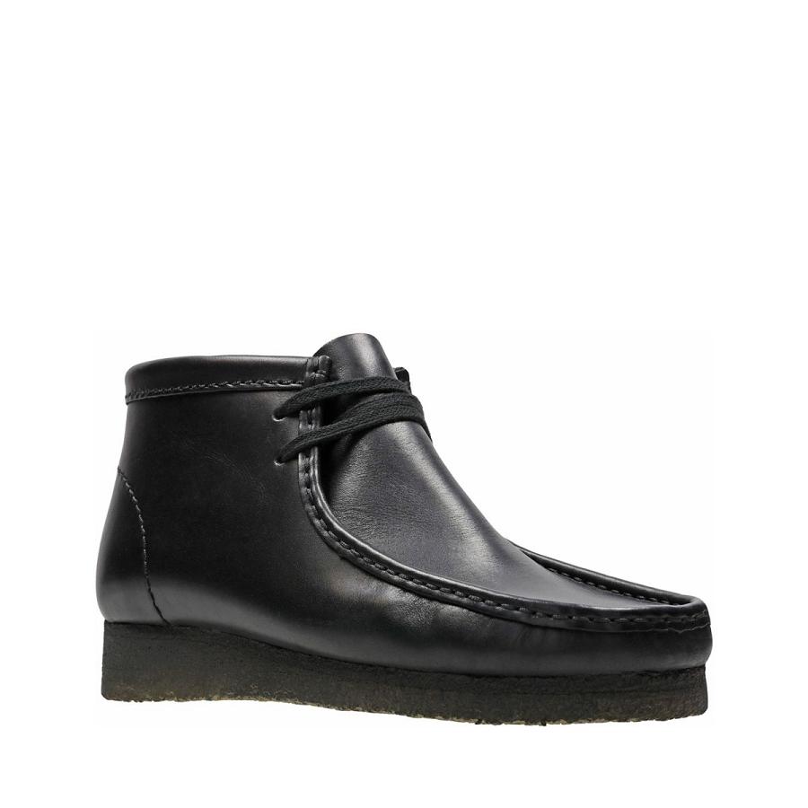 Black Clarks Wallabee Leather Men's Boots | SG_KB83