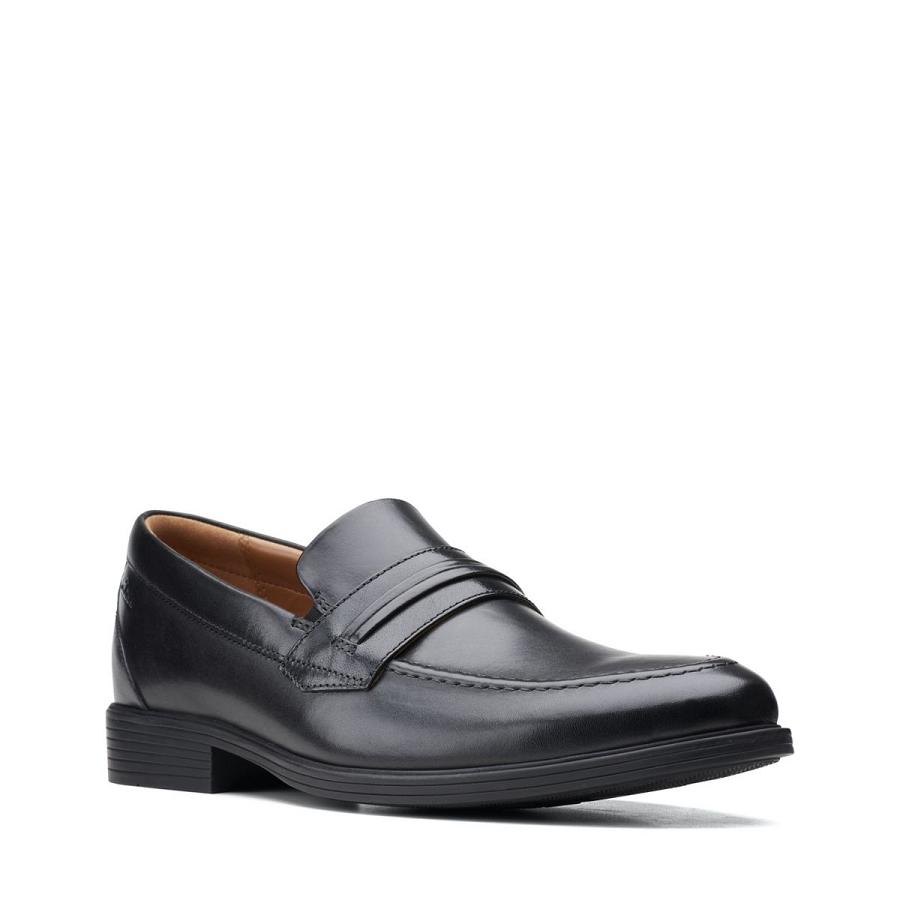 Black Clarks Whiddon Leather Men's Loafers | SG_AH130