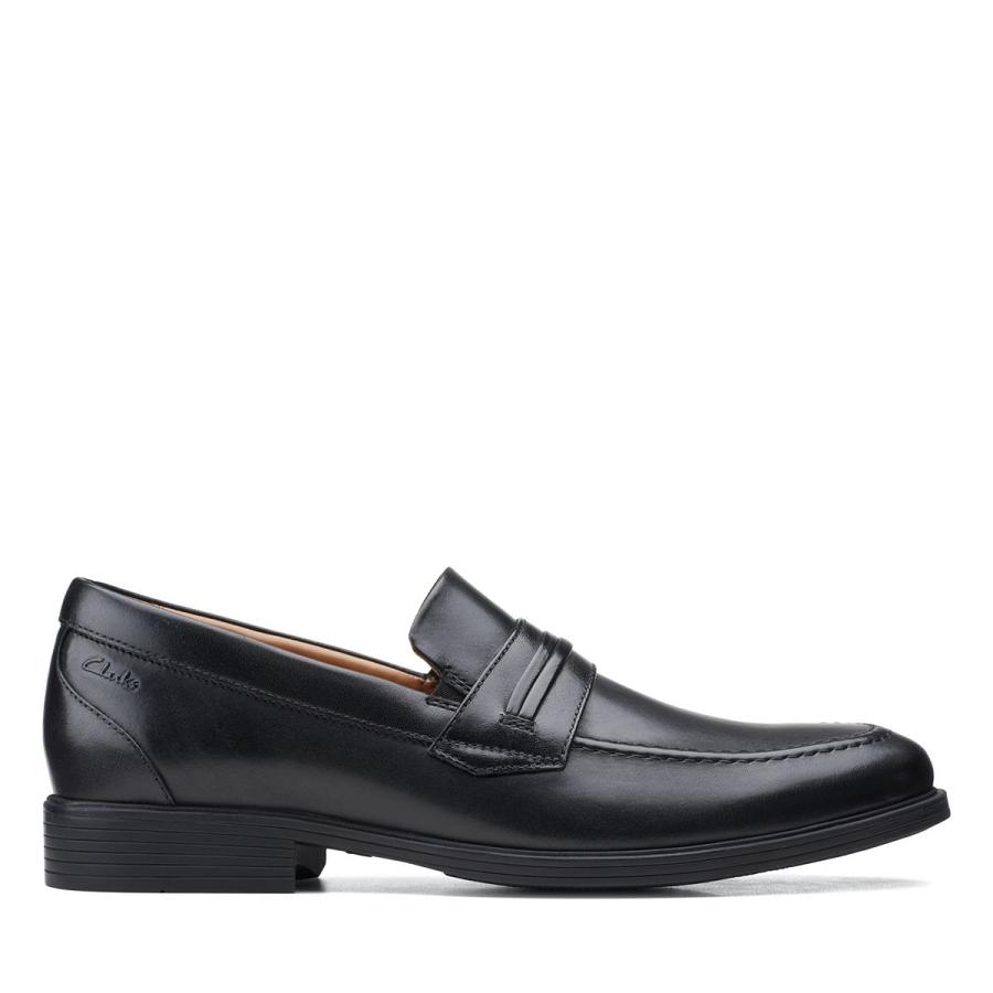 Black Clarks Whiddon Leather Men\'s Loafers | SG_AH130