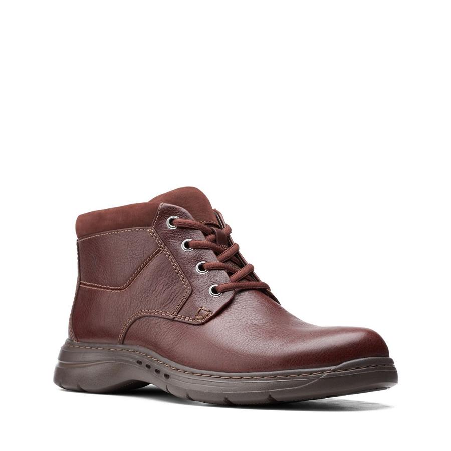 Brown Clarks Brawley Up Leather Men's Boots | SG_NE6