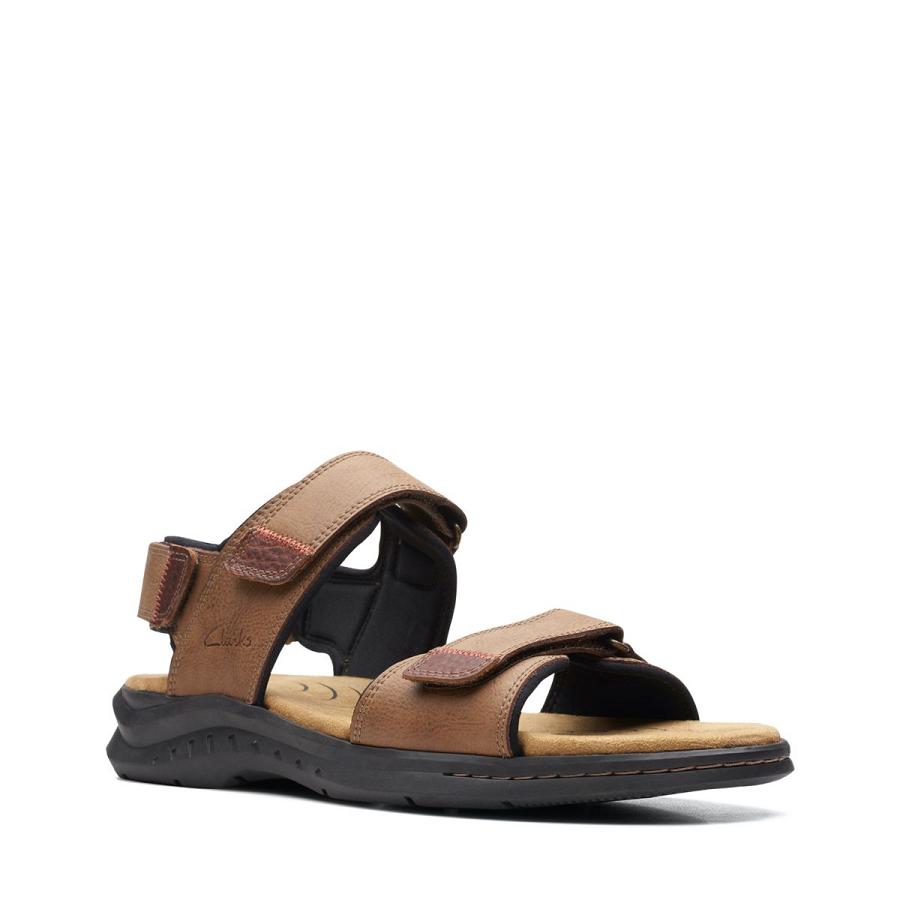 Brown Clarks Hapsford Creek Leather Men's Sandals | SG_EQ73