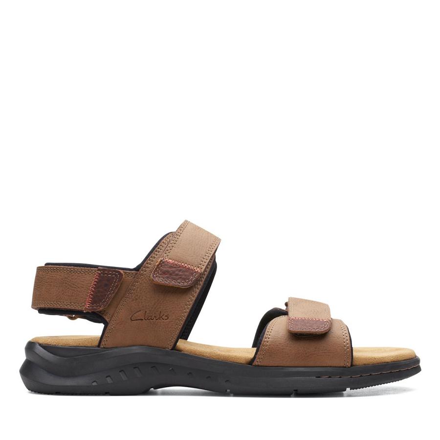 Brown Clarks Hapsford Creek Leather Men\'s Sandals | SG_EQ73