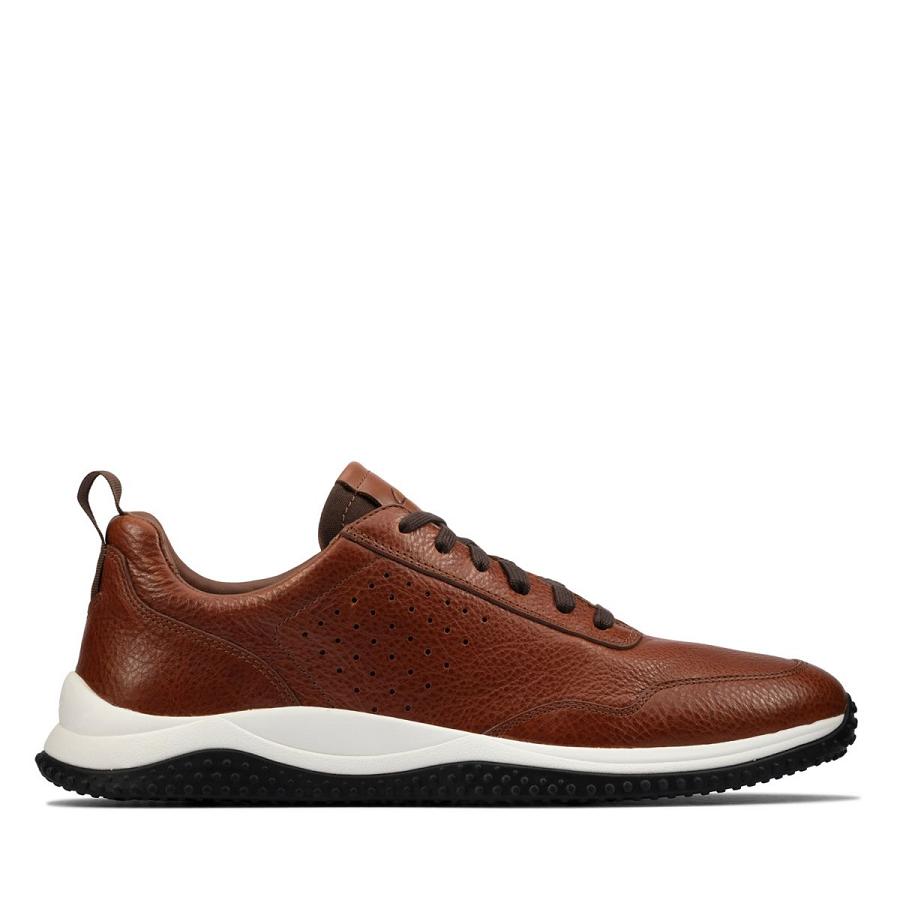 Brown Clarks Puxton Lace Leather Men\'s Sneakers | SG_WC93