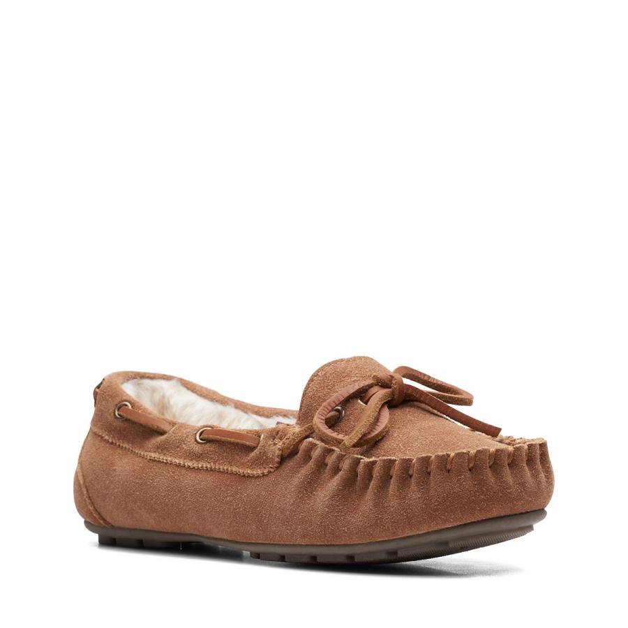 Brown Clarks Romsy Mae Cognac Women's Slippers | SG_AH334