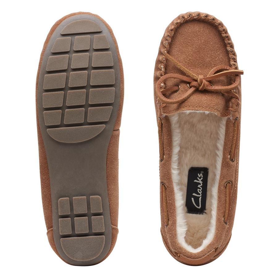 Brown Clarks Romsy Mae Cognac Women's Slippers | SG_AH334