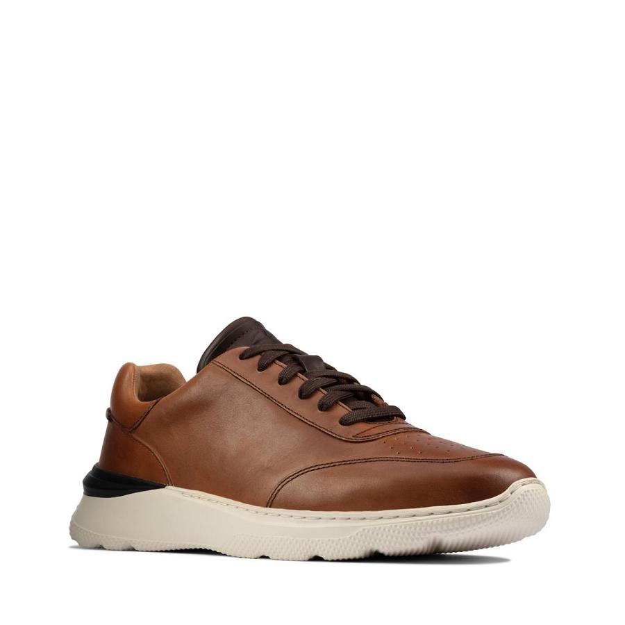 Brown Clarks Sprint Lite Lace Leather Men's Sneakers | SG_HZ99