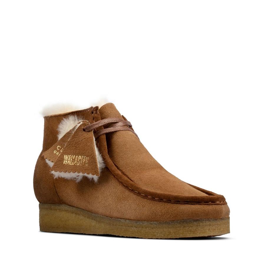 Brown Clarks Wallabee Tan Warmlined Leather Women's Boots | SG_JX400