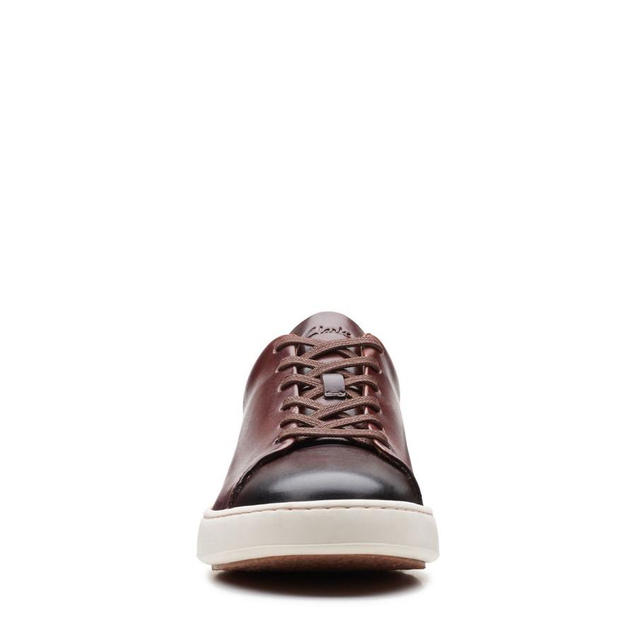 Dark Brown Clarks Court Lite Lace Leather Men's Sneakers | SG_JX16