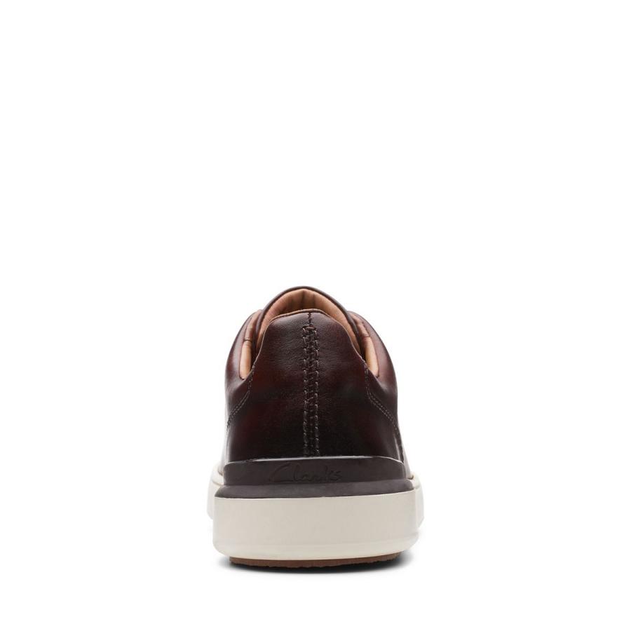 Dark Brown Clarks Court Lite Lace Leather Men's Sneakers | SG_JX16