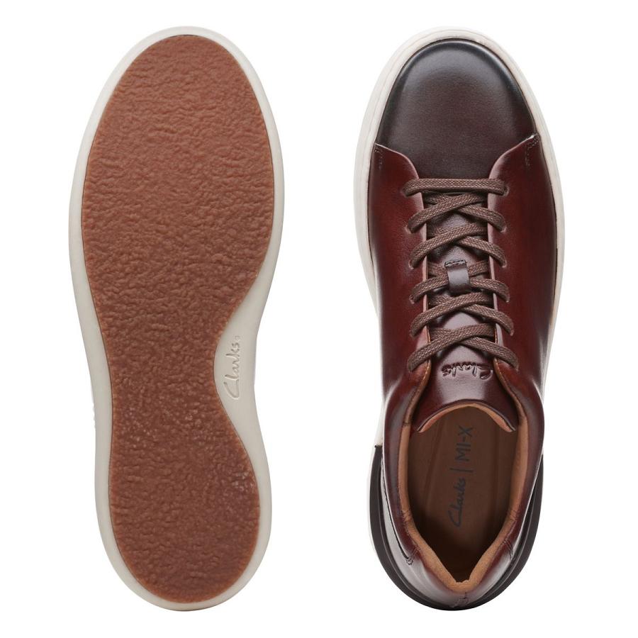 Dark Brown Clarks Court Lite Lace Leather Men's Sneakers | SG_JX16