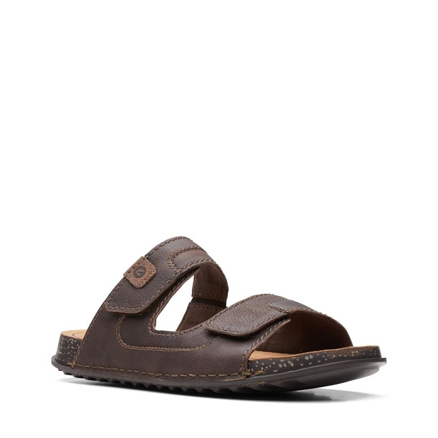 Dark Brown Clarks Crestview Easy Lea Men's Sandals | SG_KB23