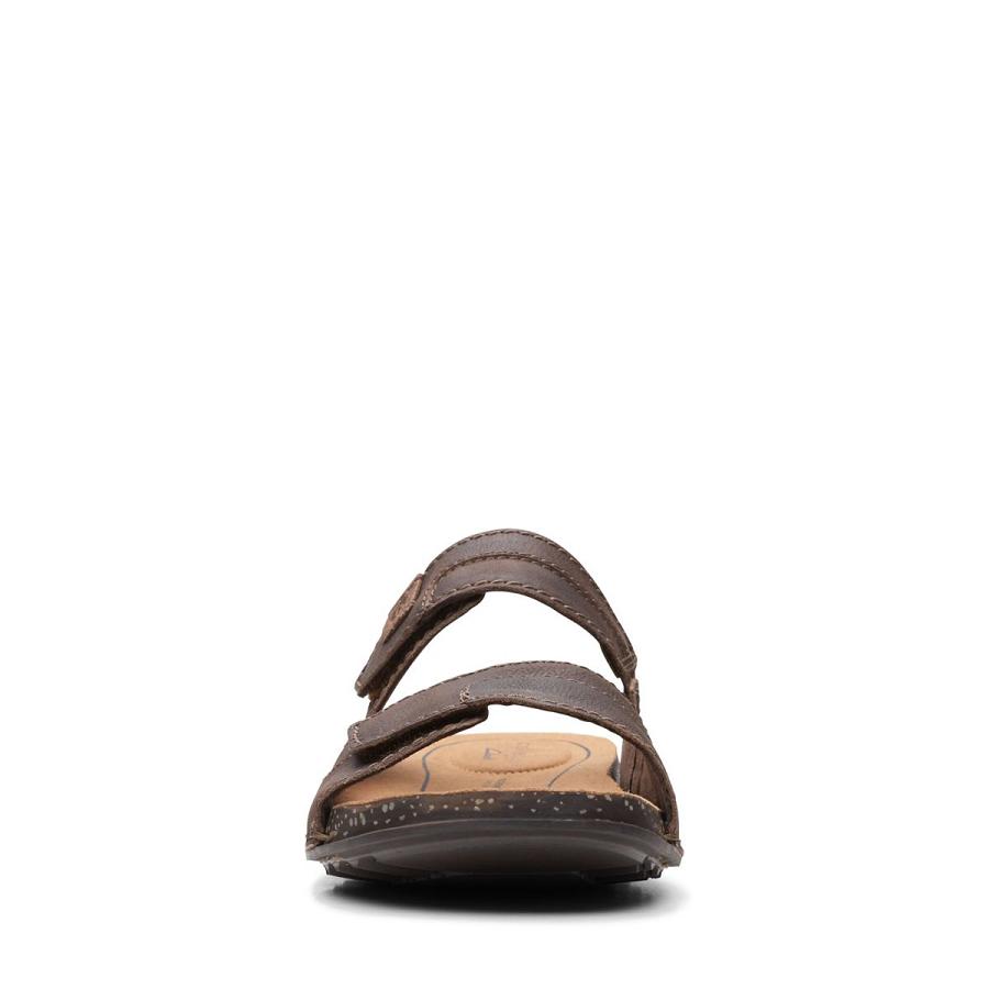 Dark Brown Clarks Crestview Easy Lea Men's Sandals | SG_KB23