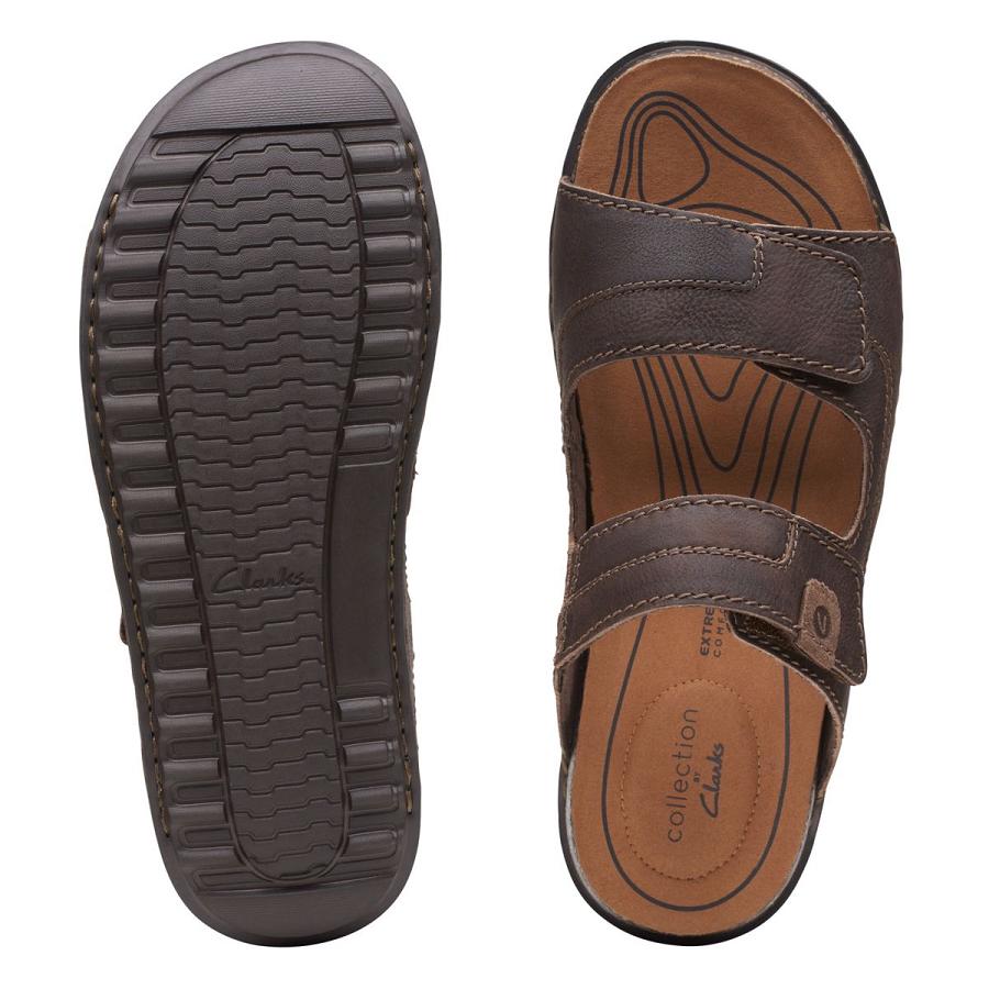 Dark Brown Clarks Crestview Easy Lea Men's Sandals | SG_KB23