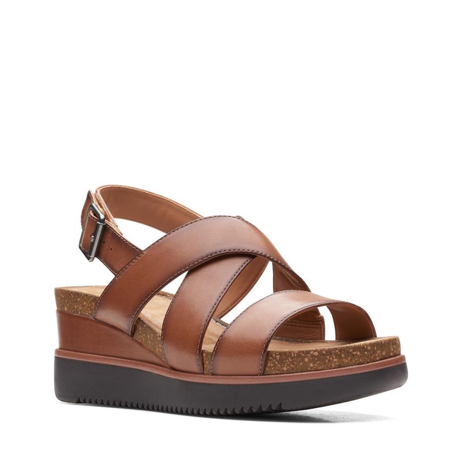 Dark Brown Clarks Lizby Cross Lea Women's Sandals | SG_MR271