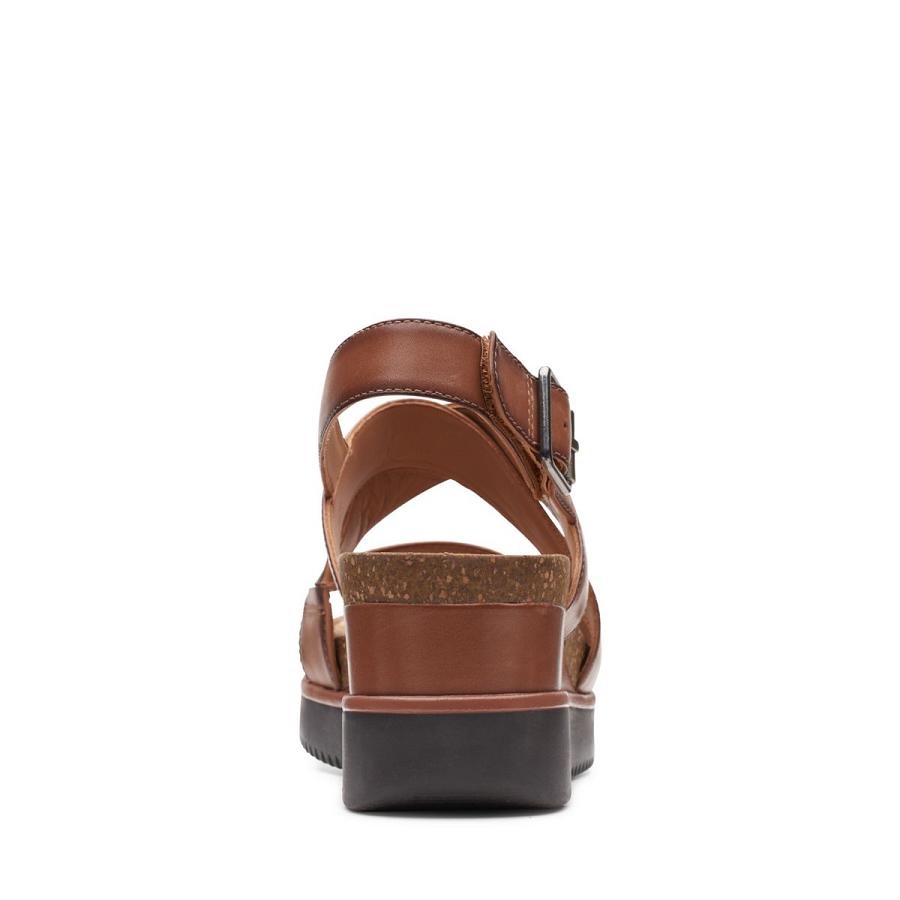 Dark Brown Clarks Lizby Cross Lea Women's Sandals | SG_MR271