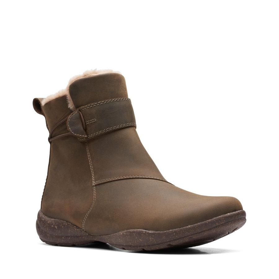 Dark Grey Brown Clarks Roseville Lea Women's Boots | SG_JX340