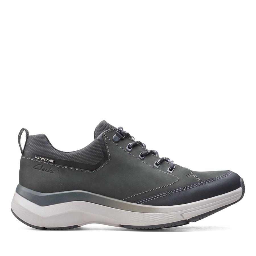 Dark Grey Clarks Wave 2.0 Vibe Nubuck Men\'s Sneakers | SG_JX124