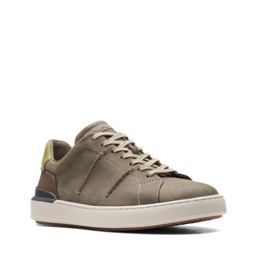 Dark Olive Clarks CourtLite Lo Men's Sneakers | SG_MR19