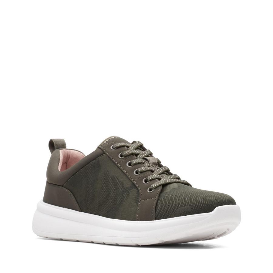 Dark Olive Clarks Ezera Lace Txt Women's Sneakers | SG_EQ229