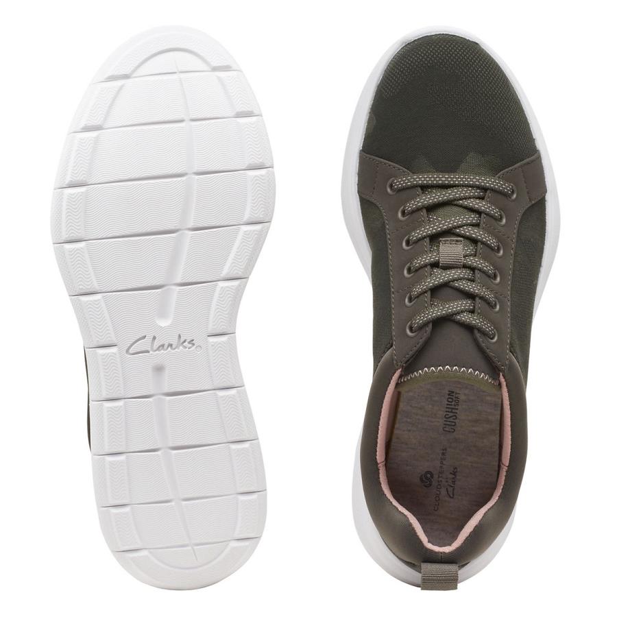 Dark Olive Clarks Ezera Lace Txt Women's Sneakers | SG_EQ229