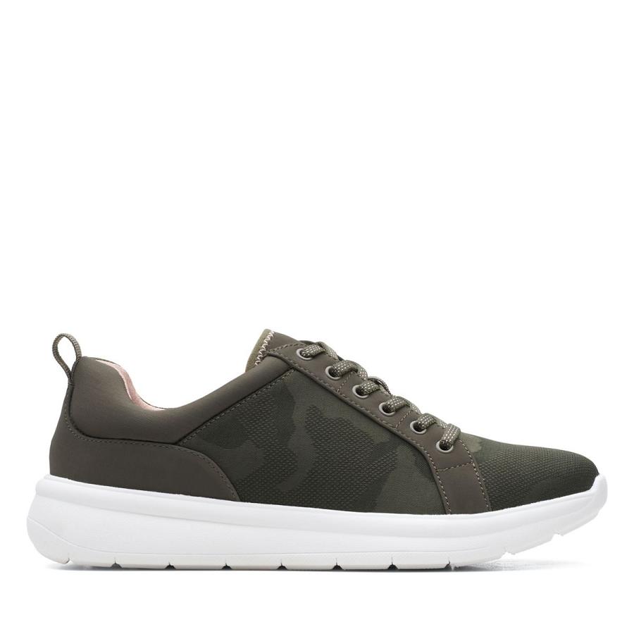 Dark Olive Clarks Ezera Lace Txt Women\'s Sneakers | SG_EQ229