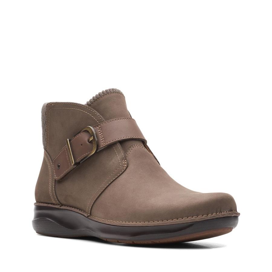 Grey Brown Clarks Appley Mid Nubuck Women's Boots | SG_NE162