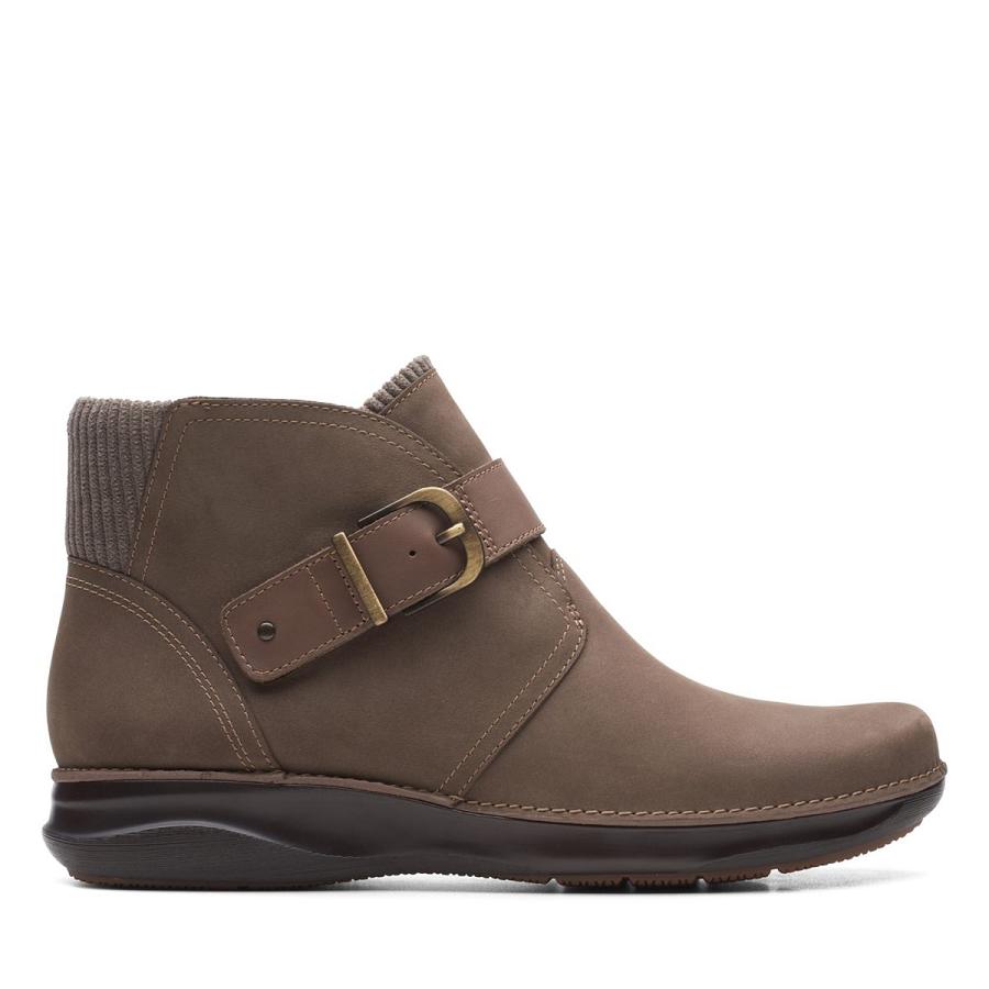 Grey Brown Clarks Appley Mid Nubuck Women\'s Boots | SG_NE162