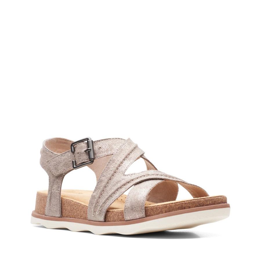 Grey Brown Clarks Brynn Ave Metallic Women's Sandals | SG_BD173